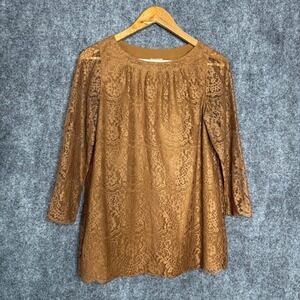 Fossil‎ Shirt Women M Brown Lace Overlay Coquette Granola Girl Going Out Party